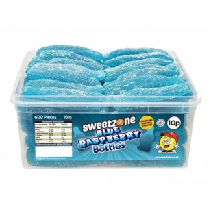 Sweetzone Halal Fizzy Blue Raspberry Bottles Retro Jelly Candy Sweets Full Tub 70 Pcs